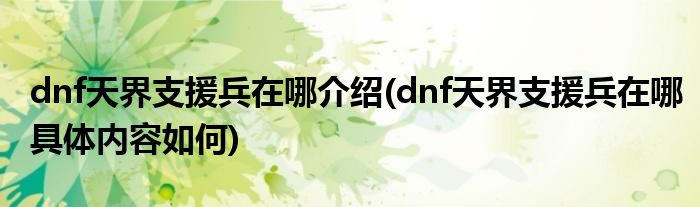 dnf天界夜袭_dnf天界支援兵在哪里