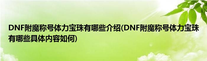 dnf首饰体力宝珠有哪些_dnf首饰体力宝珠大全